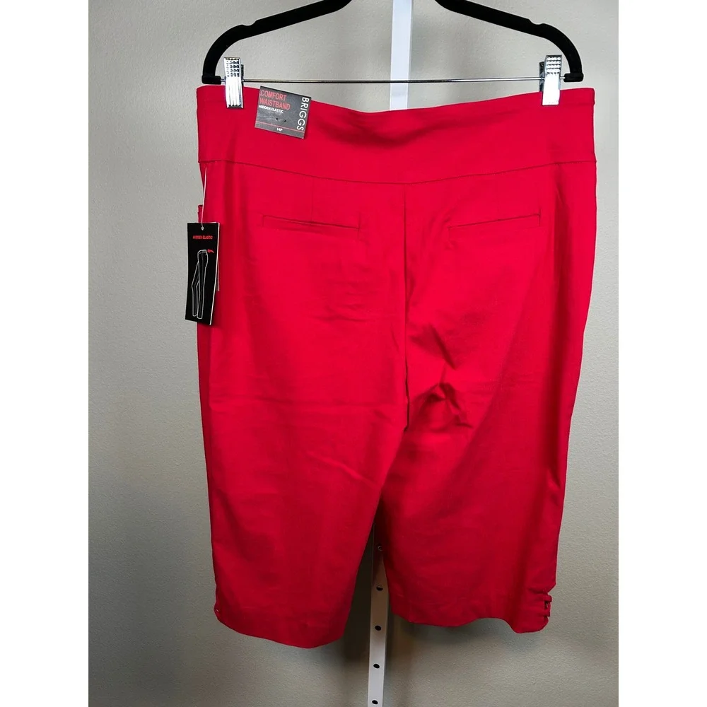 NEW Briggs Shorts Women 14P Red Amore Comfort Waistband Hidden Elastic Bermuda